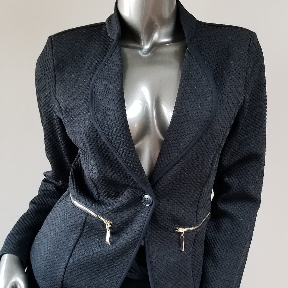 Black Blazer with Metal Zipper Pockets - with Free Gift